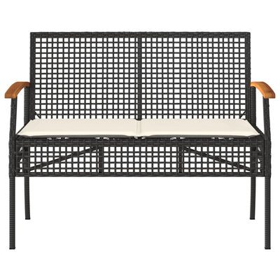 Garden Bench with Cushion Black Poly Rattan Acacia Wood