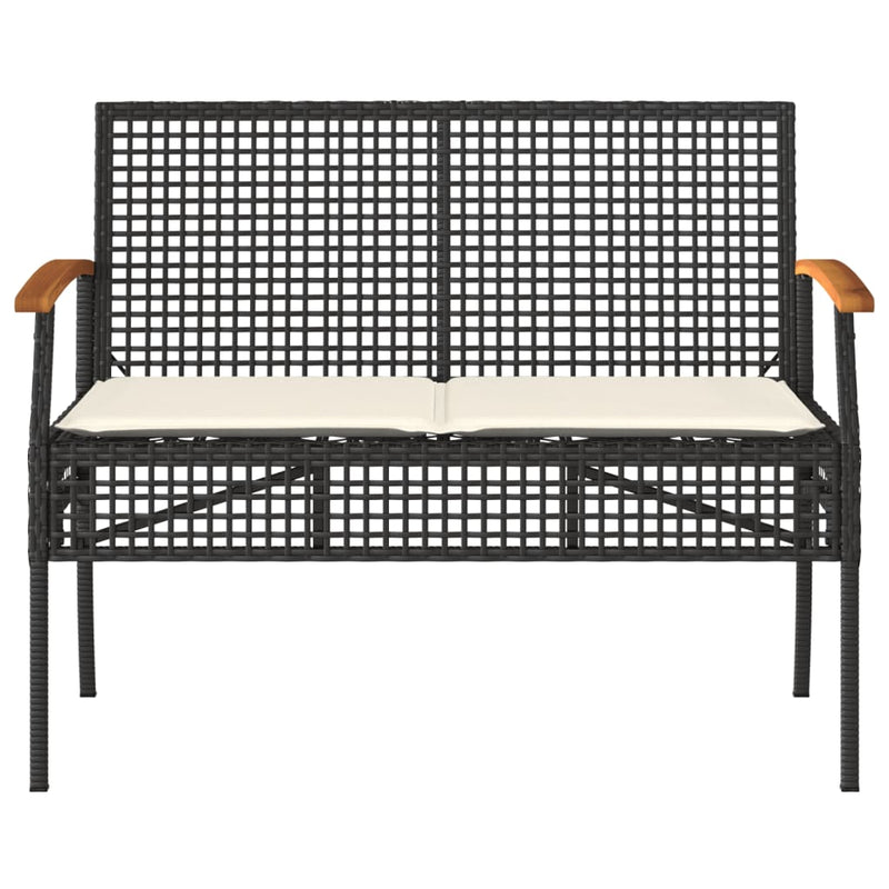 Garden Bench with Cushion Black Poly Rattan Acacia Wood