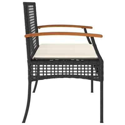 Garden Bench with Cushion Black Poly Rattan Acacia Wood