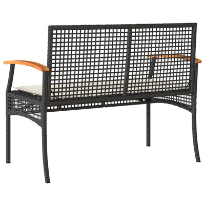 Garden Bench with Cushion Black Poly Rattan Acacia Wood