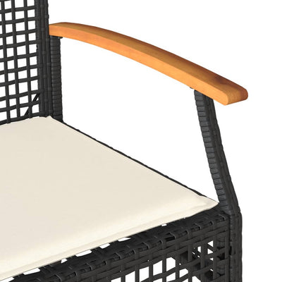 Garden Bench with Cushion Black Poly Rattan Acacia Wood