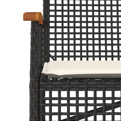 Garden Bench with Cushion Black Poly Rattan Acacia Wood