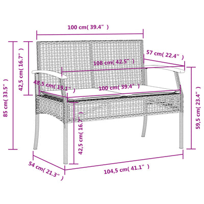 Garden Bench with Cushion Black Poly Rattan Acacia Wood