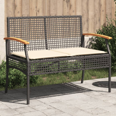 Garden Bench with Cushion Black Poly Rattan Acacia Wood