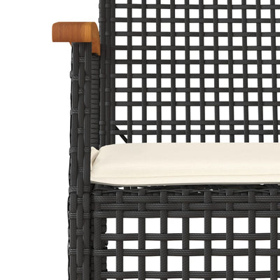 3 Piece Bistro Set with Cushions Black Poly Rattan Acacia Wood