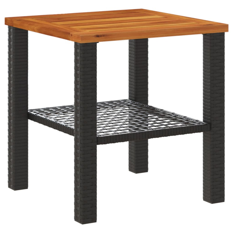 Garden Table Black 40x40x42 cm Poly Rattan Acacia Wood