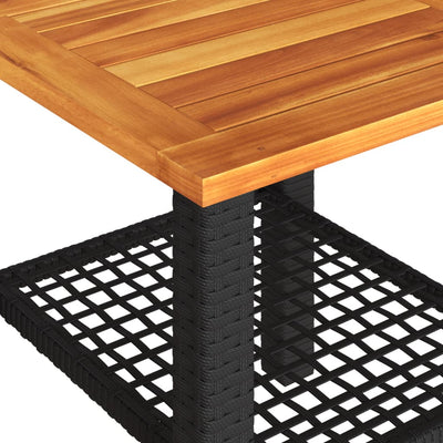 Garden Table Black 40x40x42 cm Poly Rattan Acacia Wood