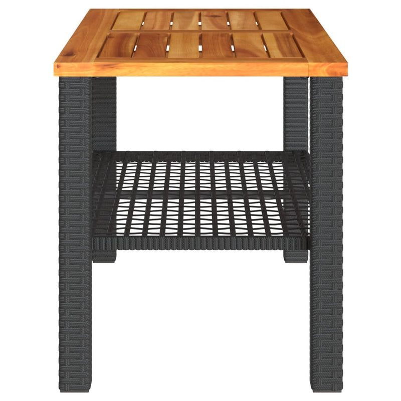 Garden Table Black 70x38x42 cm Poly Rattan Acacia Wood