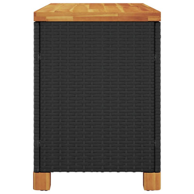 Garden Storage Box Black 80x40x48 cm Poly Rattan Acacia Wood