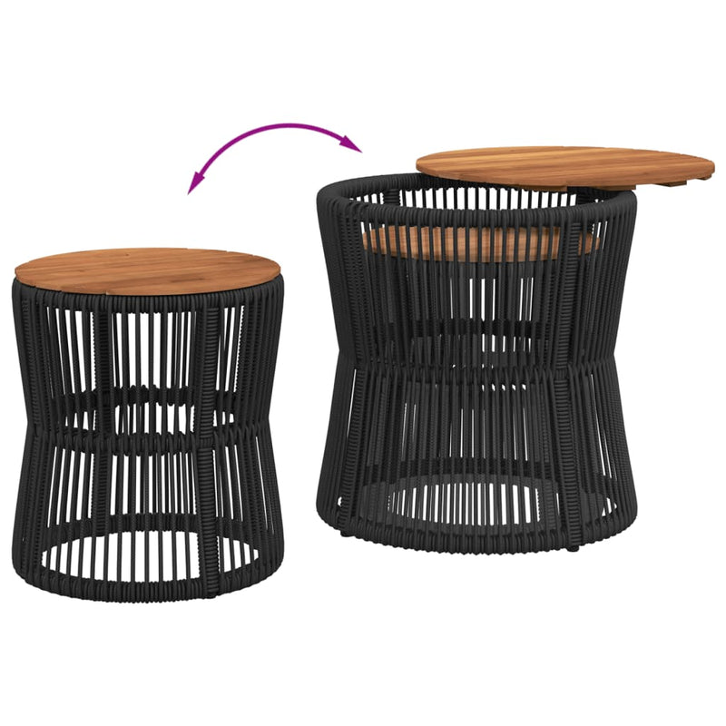 Garden Side Tables 2 pcs with Wooden Top Black Poly Rattan