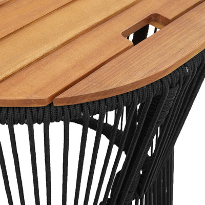 Garden Side Tables 2 pcs with Wooden Top Black Poly Rattan