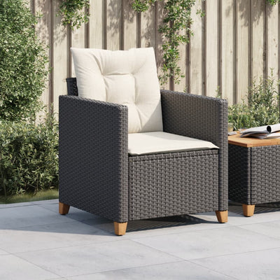 Garden Chair with Cushions Black Poly Rattan