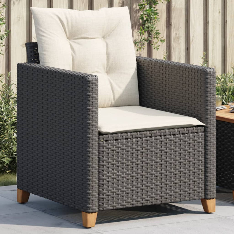 Garden Chair with Cushions Black Poly Rattan