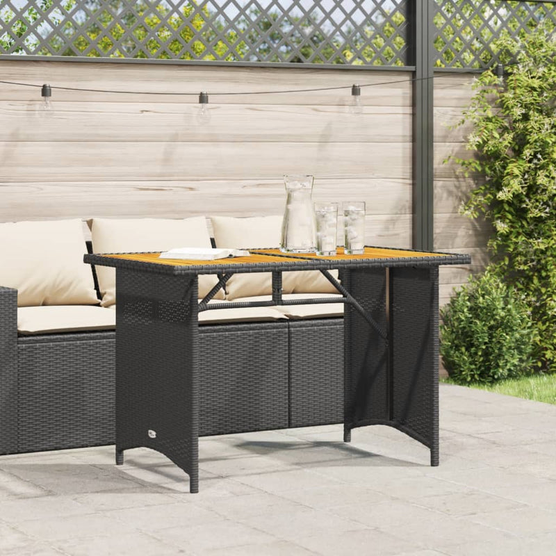 Garden Table with Wooden Top Black 110x68x70 cm Poly Rattan