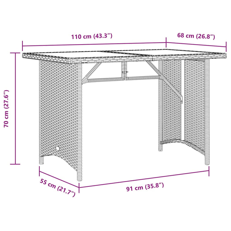 Garden Table with Wooden Top Black 110x68x70 cm Poly Rattan