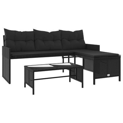 Garden Sofa with Table and Cushions L-Shaped Black Poly Rattan