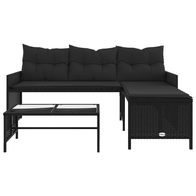 Garden Sofa with Table and Cushions L-Shaped Black Poly Rattan