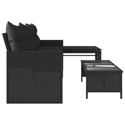 Garden Sofa with Table and Cushions L-Shaped Black Poly Rattan