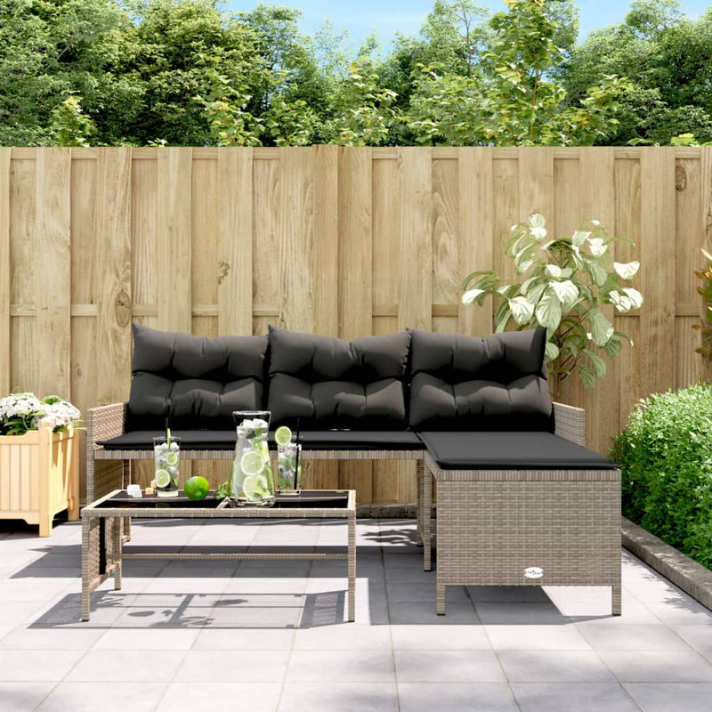 Garden Sofa with Table and Cushions L-Shaped Grey Poly Rattan