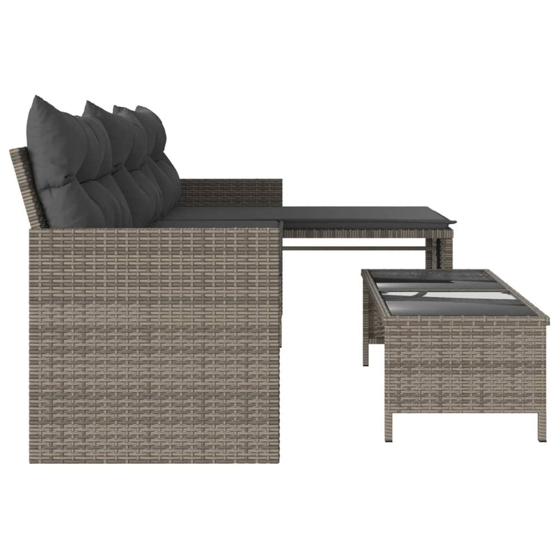 Garden Sofa with Table and Cushions L-Shaped Grey Poly Rattan