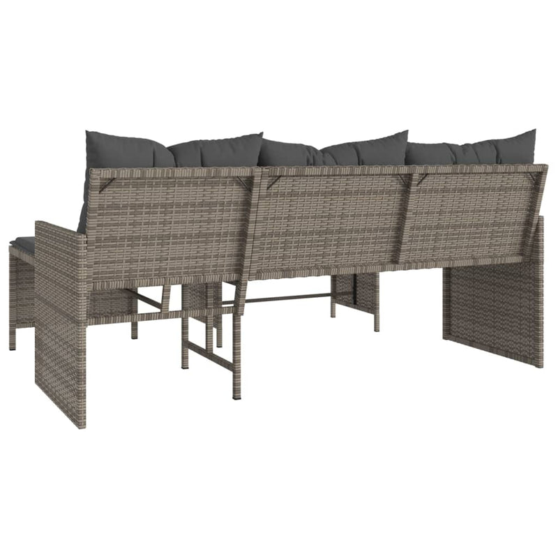 Garden Sofa with Table and Cushions L-Shaped Grey Poly Rattan