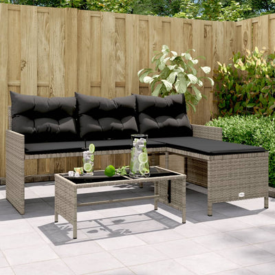 Garden Sofa with Table and Cushions L-Shaped Grey Poly Rattan