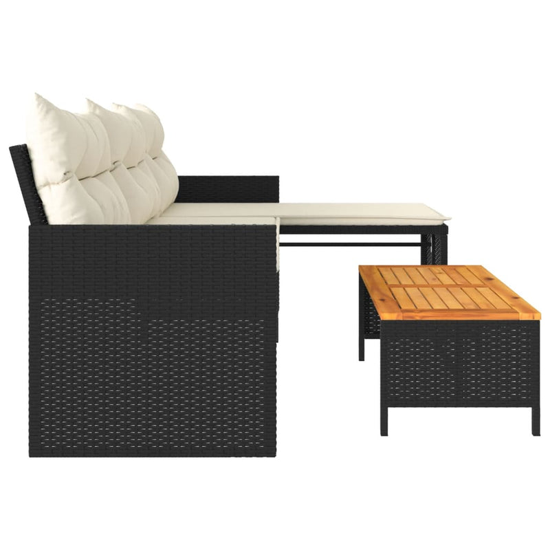 Garden Sofa with Table and Cushions L-Shaped Black Poly Rattan