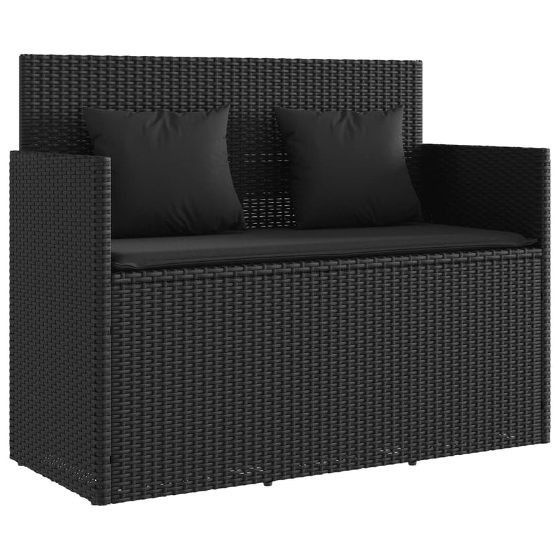 Garden Bench with Cushions Black Poly Rattan