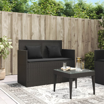 Garden Bench with Cushions Black Poly Rattan