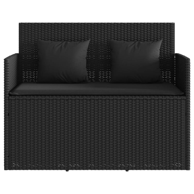 Garden Bench with Cushions Black Poly Rattan