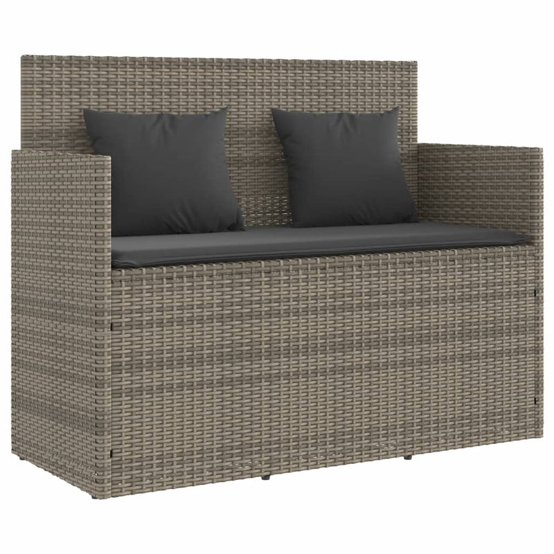 Garden Bench with Cushions Grey Poly Rattan