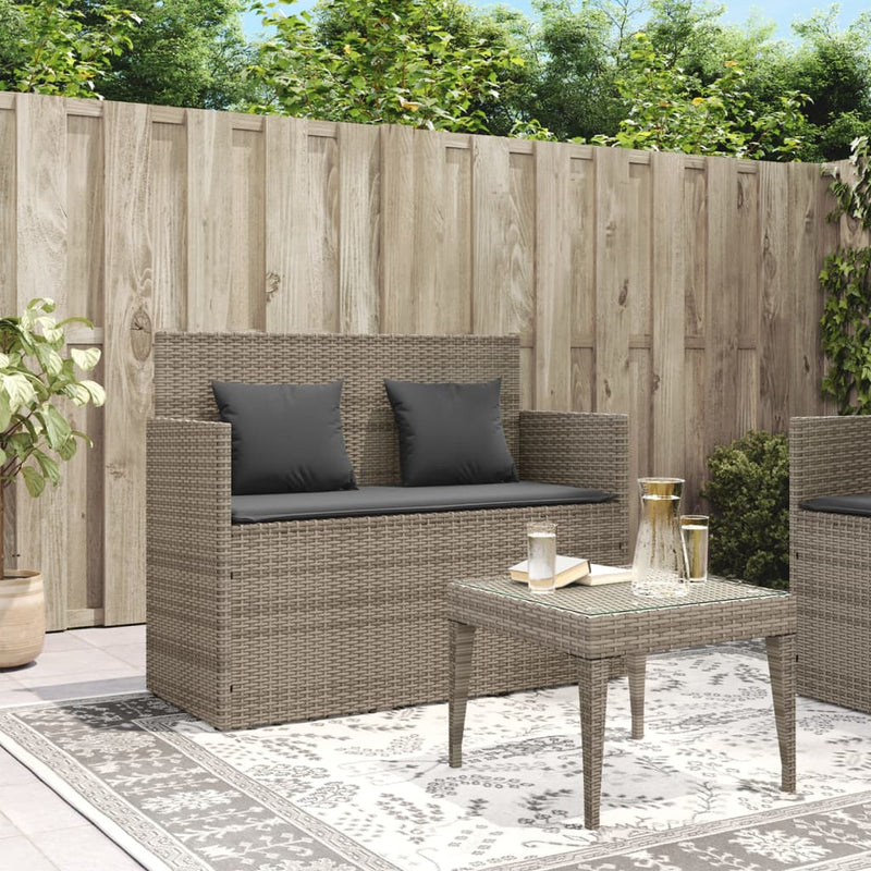 Garden Bench with Cushions Grey Poly Rattan