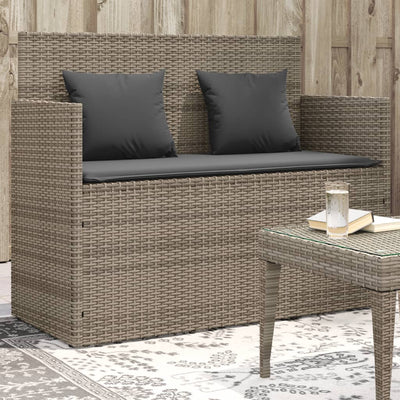 Garden Bench with Cushions Grey Poly Rattan
