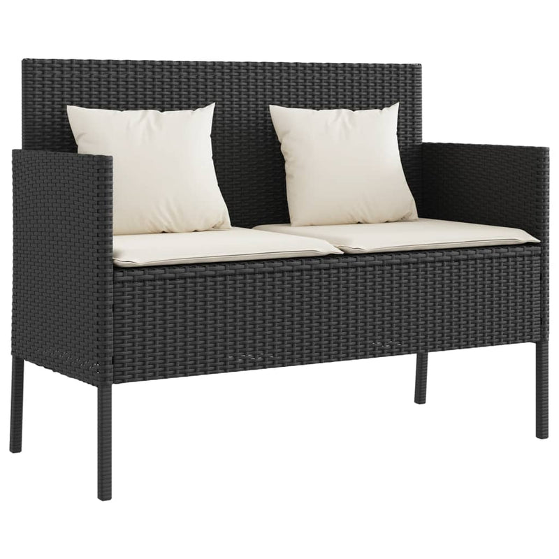 Garden Bench with Cushions Black Poly Rattan