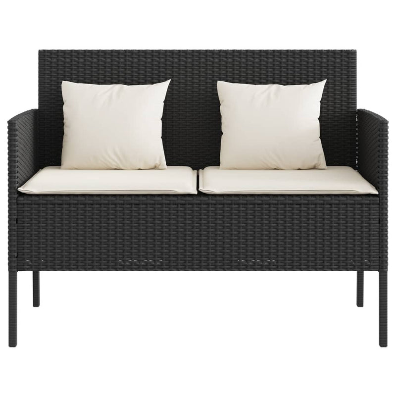 Garden Bench with Cushions Black Poly Rattan