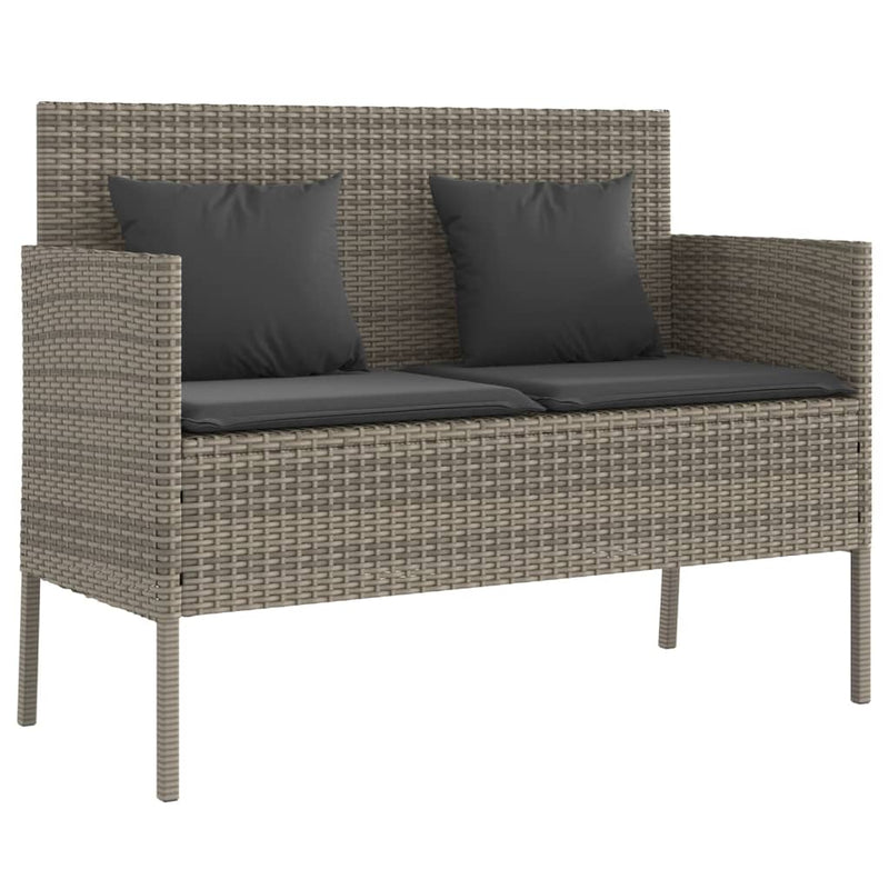 Garden Bench with Cushions Grey Poly Rattan