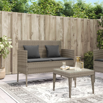 Garden Bench with Cushions Grey Poly Rattan