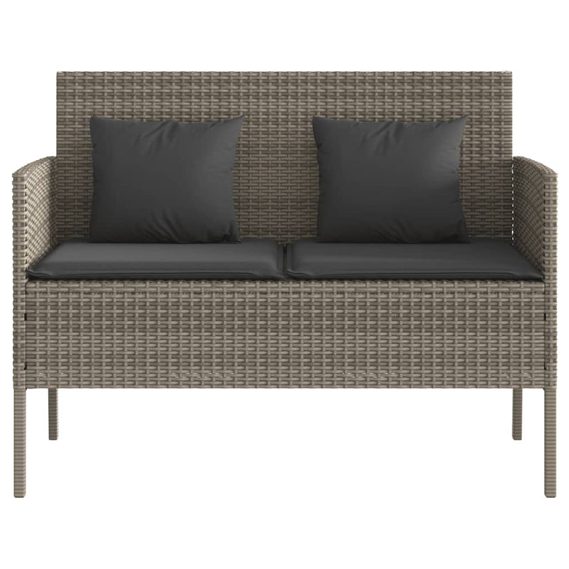 Garden Bench with Cushions Grey Poly Rattan