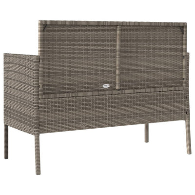 Garden Bench with Cushions Grey Poly Rattan