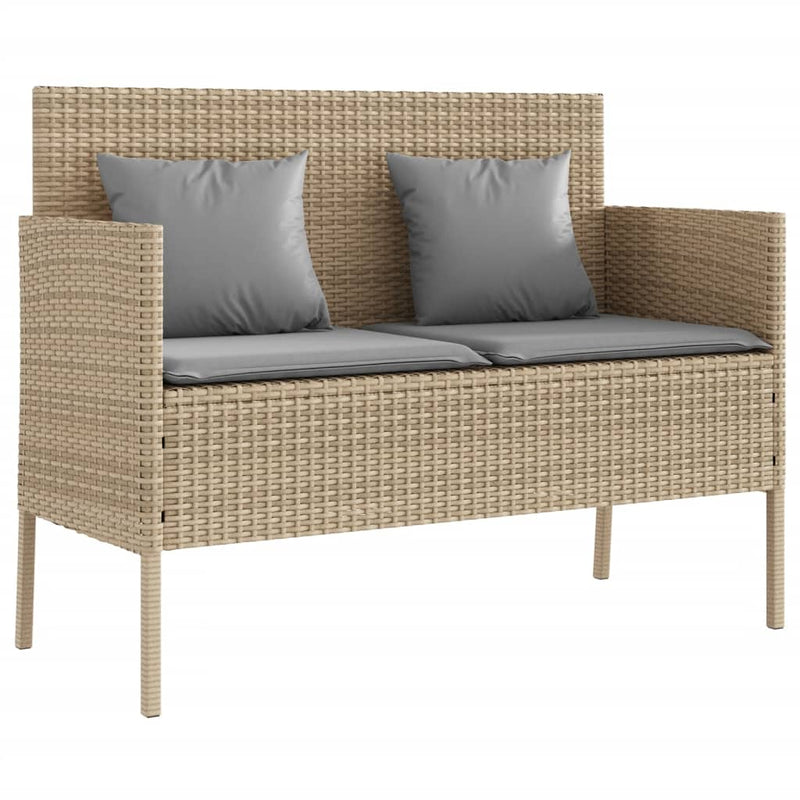 Garden Bench with Cushions Beige Poly Rattan