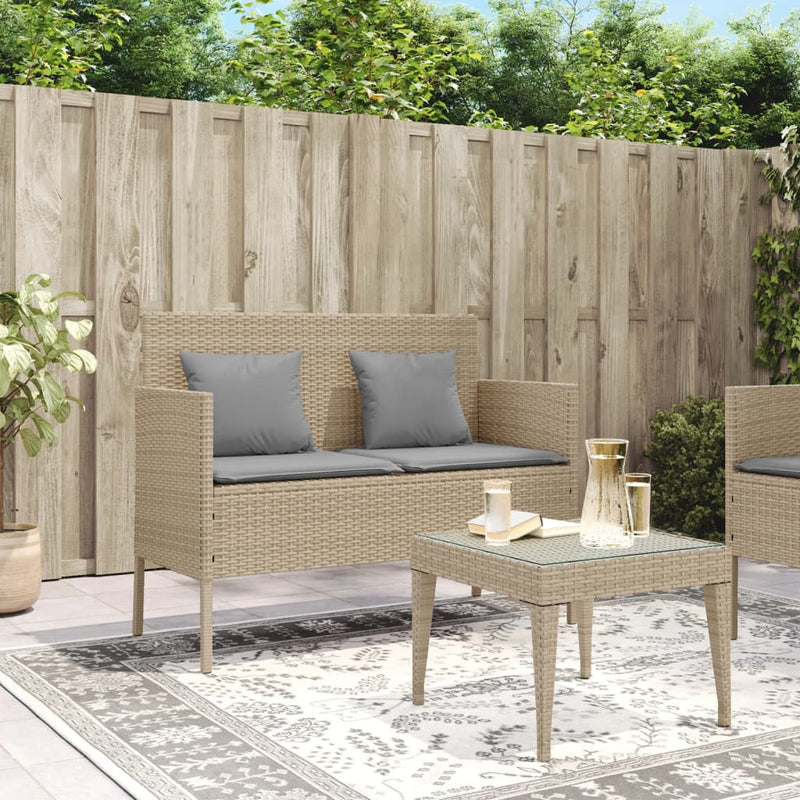 Garden Bench with Cushions Beige Poly Rattan