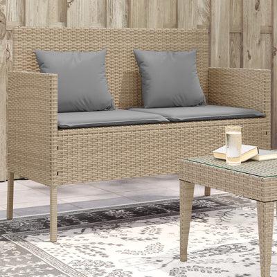 Garden Bench with Cushions Beige Poly Rattan