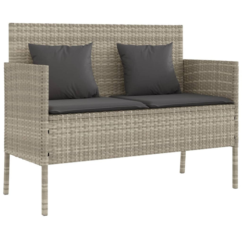 Garden Bench with Cushions Light Grey Poly Rattan