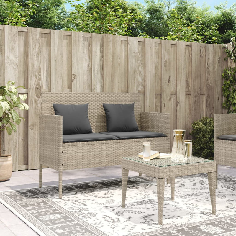Garden Bench with Cushions Light Grey Poly Rattan