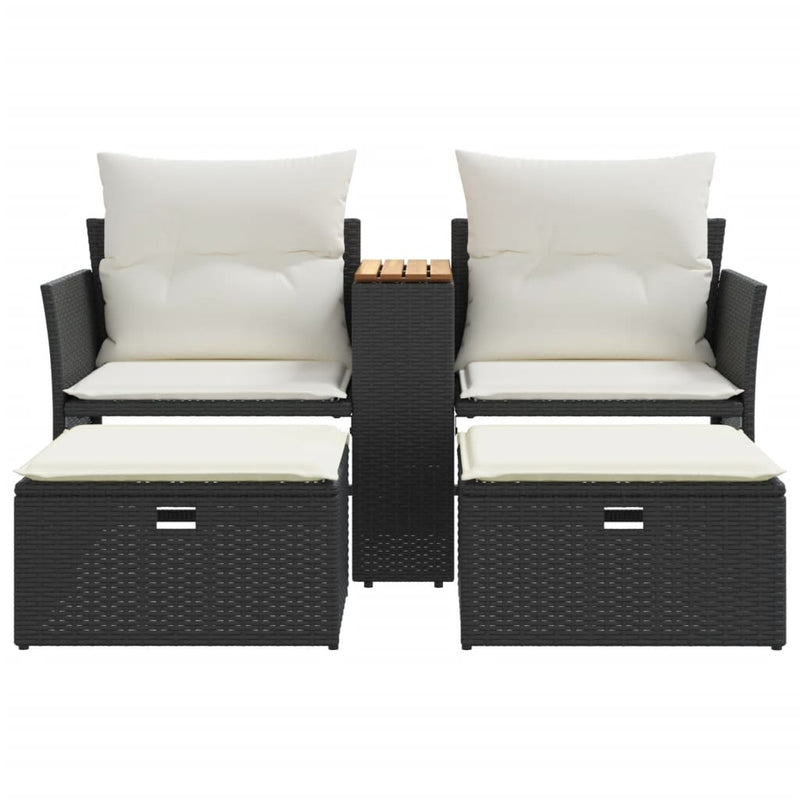 Garden Sofa 2-Seater with Stools Black Poly Rattan