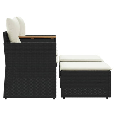 Garden Sofa 2-Seater with Stools Black Poly Rattan