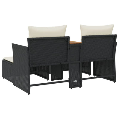 Garden Sofa 2-Seater with Stools Black Poly Rattan