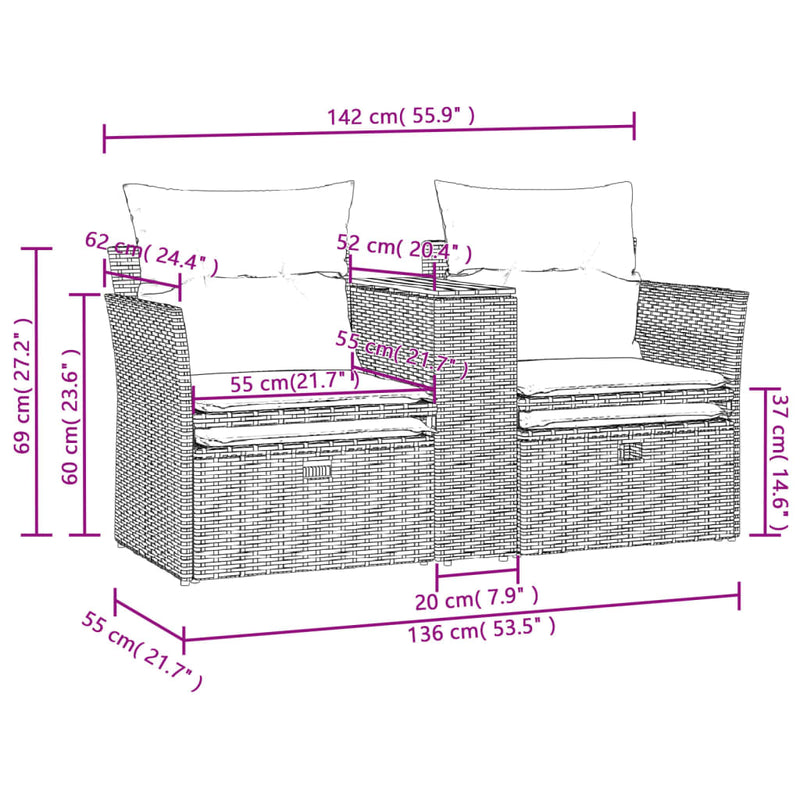 Garden Sofa 2-Seater with Stools Grey Poly Rattan