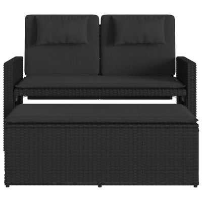 Reclining Garden Bench with Cushions Black Poly Rattan