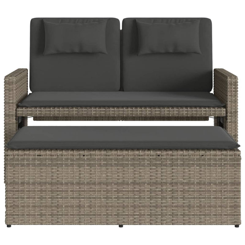 Reclining Garden Bench with Cushions Grey Poly Rattan